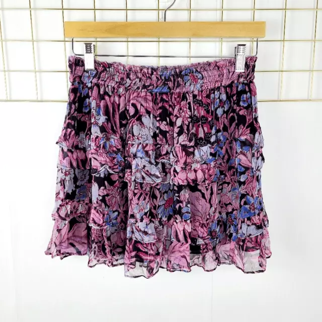 LoveShackFancy Skirt Womens Size 10 Benicia Midnight Light Purple Floral Tiered