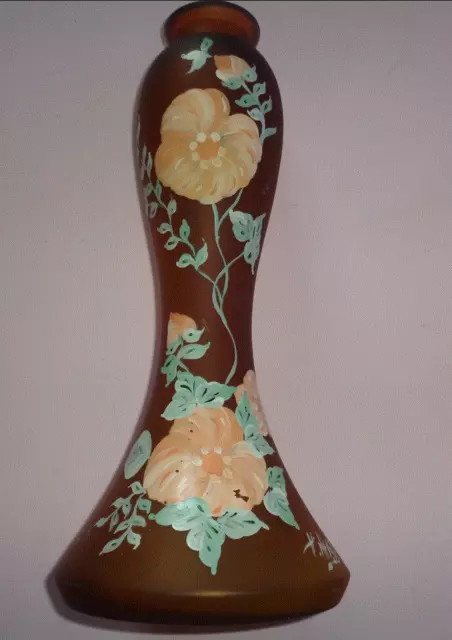 Grand Vase en Pate de Verre décor peint signé  - (37,5 x 16,5 cm)