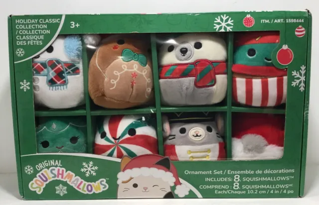 Squishmallows Christmas Ornament Set Of 8 Plush 4" Holiday Classic Collection