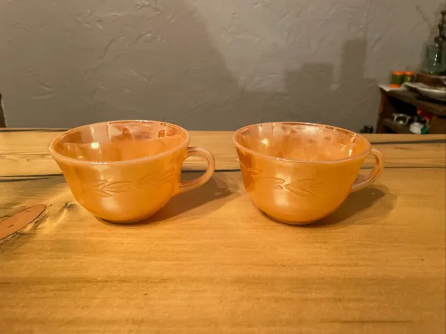 Anchor Hocking Fire King Peach Lustre Laurel Leaf Tea Cups