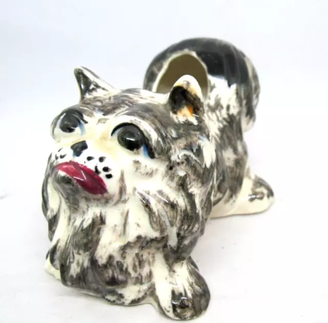 Vintage 1940s Occupied Japan Shih Tzu Dog Ceramic Porcelain Planter Black White