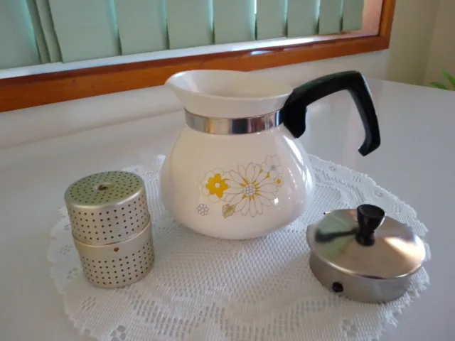 Corning Ware Teapot 6 Cup 'Floral Bouquet Design' With Infuser - Vintage GC