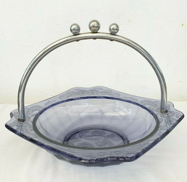 Coupe à Anse En Demi-Cristal Vert Et Métal Argenté - Vintage