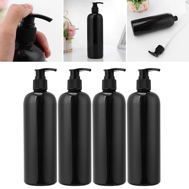 Botella de bombeo de PET 4 piezas botella de jabón negro vacío con bomba para baño