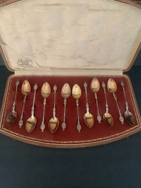 Antique Sterling Silver Set 12 box demitasse spoons Germany 13 mythic portraits 2