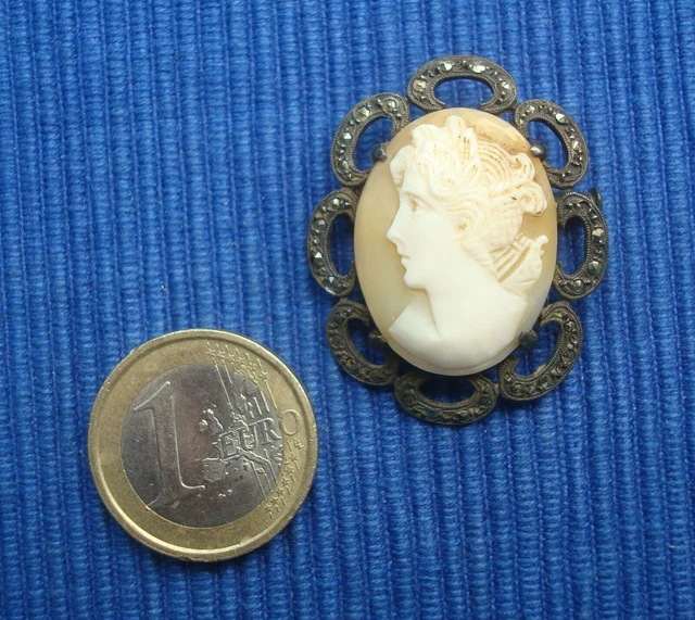 Broche Ancienne En Argent Massif Avec Marcassite Et Poinçon Crabe - Bijou Vintage, Occasion, Argent Sterling