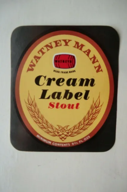 Neuwertig Watneys Mann Creme Etikett Inhalt 9 2/3Fl Oz Brauerei Bierflasche Etikett