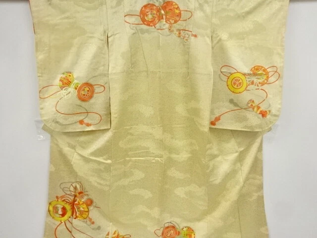 39823# Japanese Kimono / Antique Kimono For Girls / Embroidery / Drum