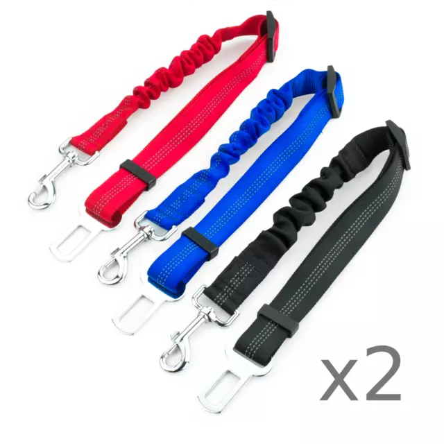 🐶2x DOG SEAT BELT CAR TRAVEL SAFETY BUNGEE RESTRAINT COLLAR EXTENDABLE HARNESS