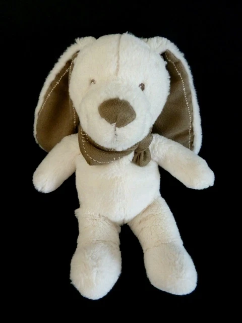 A9- DOUDOU PELUCHE LAPIN NICOTOY ECRU BLANC FOULARD BEIGE MARRON 25cm ETAT NEUF*