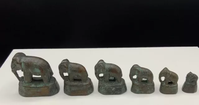 6 alte Opium Gewichte Elefanten aus Bronze