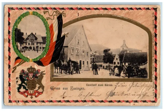 c1905 Greetings from Essingen Gasthof Zum Bären Saxony-Anhalt Germany Postcard
