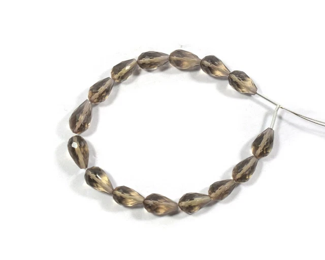 A++ Beautiful Smoky Quartz Faceted Center Drill Teardrop 6.5" Strand Loose Beads