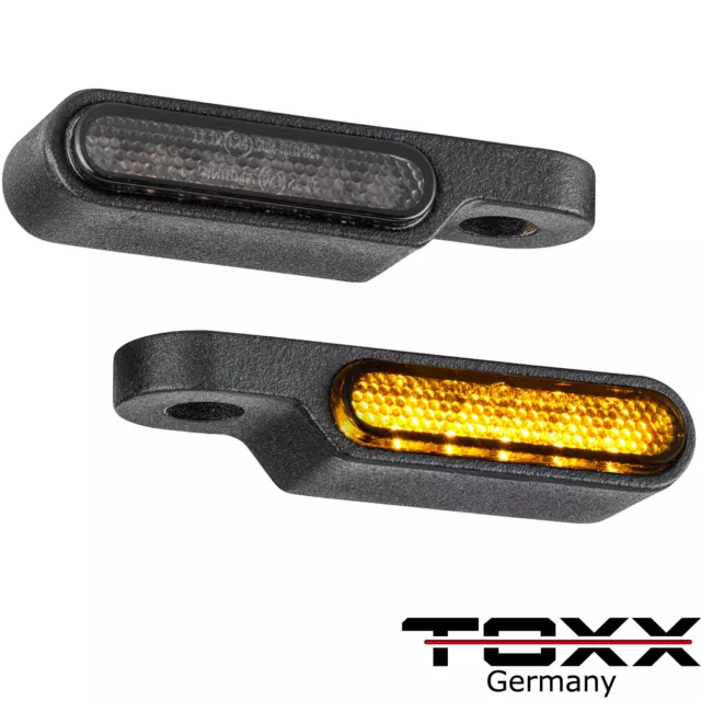 ToXx LED Motorrad Blinker für Armaturen Gabel Schwinge schwarz getönt e-geprüft