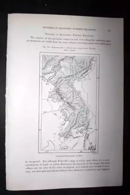 Reclus C1880 Antique Map Plan. Explorations of Korea and surrounding waters