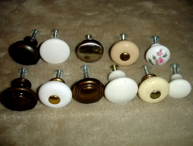 Lot of (31) Vintage Cabinet Knobs Drawer Pulls Porcelain Brass Screws Included