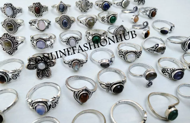 Labradorite & Mix Gemstone 925 Sterling Silver Plated Wholesale Lot Small Rings 2
