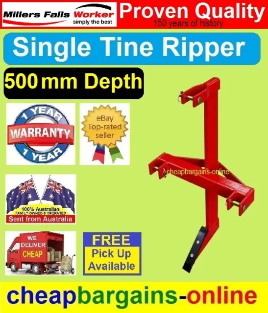RIPPER SINGLE TINE RIPPER TRACTOR 3 POINT LINKAGE ATTACHMENT HD STEEL 500mm Deep