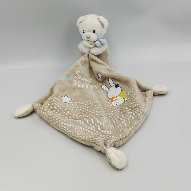 Doudou ours blanc beige gris Sweet Dreams mouchoir MOTS D'ENFANTS - 26674