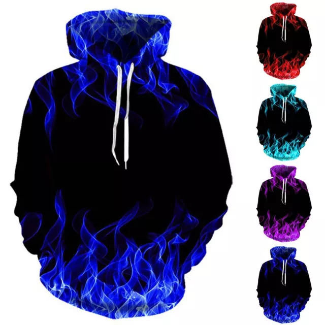 Sweat-shirt à capuche imprimé en 3D tendance Flame pour hommes pull hauts spor