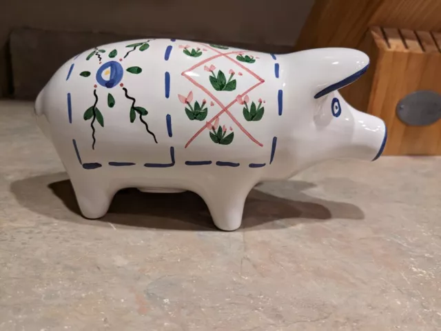 Vintage Ceramic PIG Piggy Bank / Coin Bank Hand Painted Floral Made in Portugal