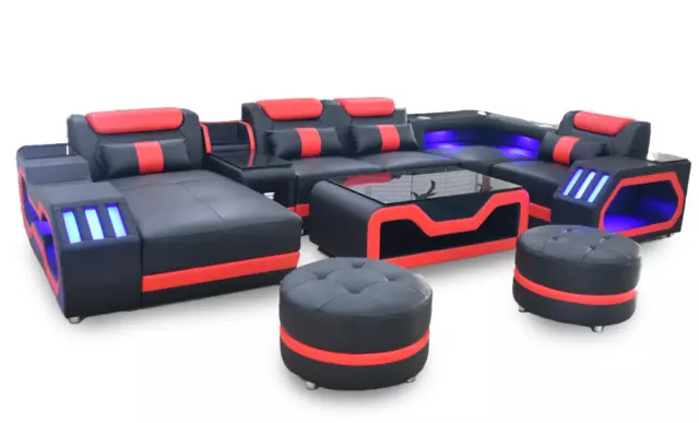 Multifunktion Sofa Couch Wohnlandschaft Couchen Polster Sofas LED Beleuchtung