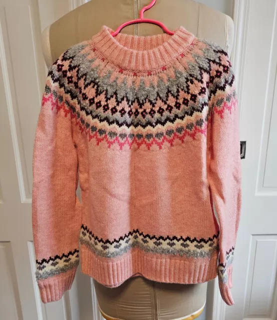 NWT Crewcuts Girls Pink Fair Isle Sweater Metallic Hearts J.Crew Winter Size 12