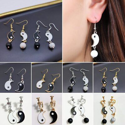 Silver Tai Chi Earrings Yin Yang Ear Hook Drop Dangle Women Lucky Jewelry Gift