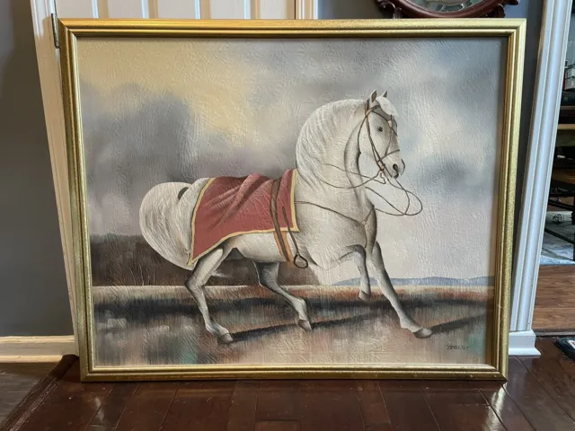 Canvas Horse Print Framed Canvas LARGE Crackle Look Horse Art Benedict MUST SEE