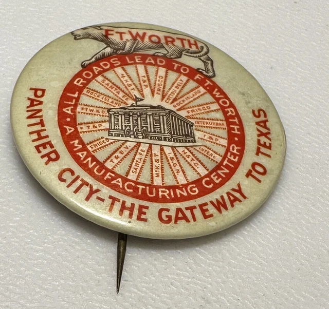 Vintage Fort Worth Texas Panther City Railroad Train Hub Pin Pinback Button