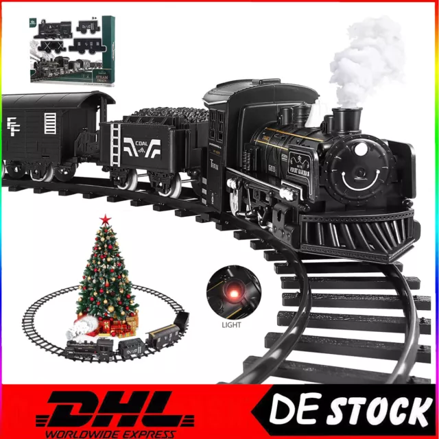 Spielzeug Eisenbahn mit 4 Waggons Elektrische Lok Dampflokomotive Güterwagen DHL