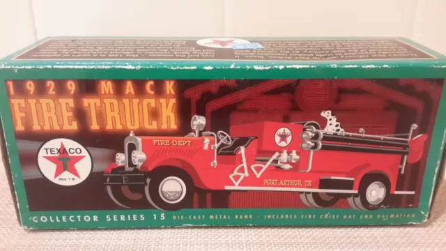 Texaco 1929 Mack Fire Truck Port Arthur Texas Diecast Metal Bank Original Box
