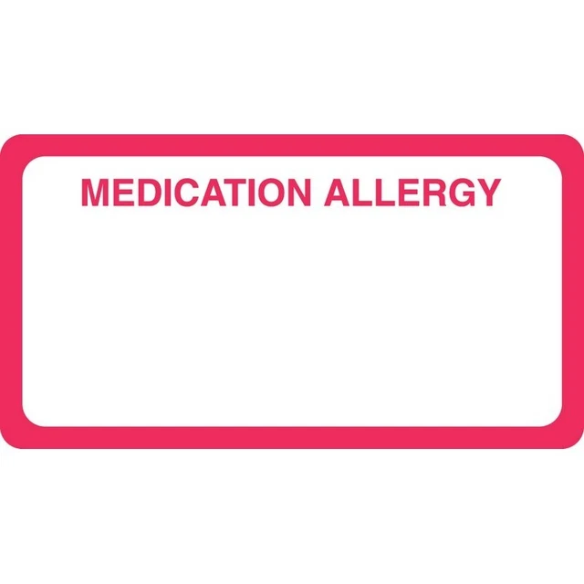 Allergy Warning Labels, MEDICATION ALLERGY - Red/White, 3-1/4" X 1-3/4" (Roll
