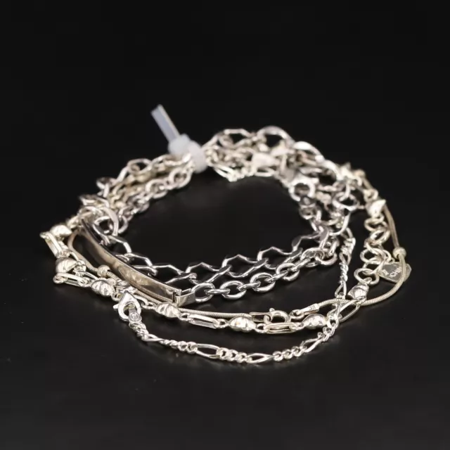 Sterling Silver - Lot of 5 Assorted Figaro Cable Curb Chain Bracelets - 25g
