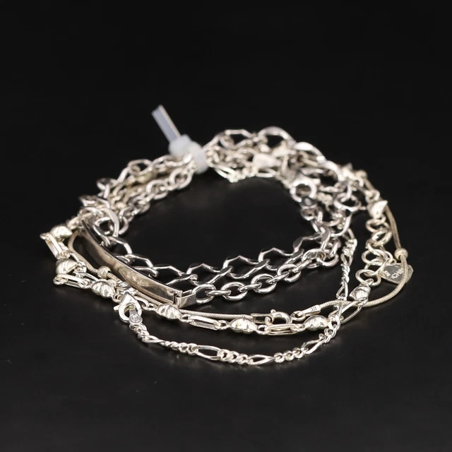 Sterling Silver - Lot of 5 Assorted Figaro Cable Curb Chain Bracelets - 25g