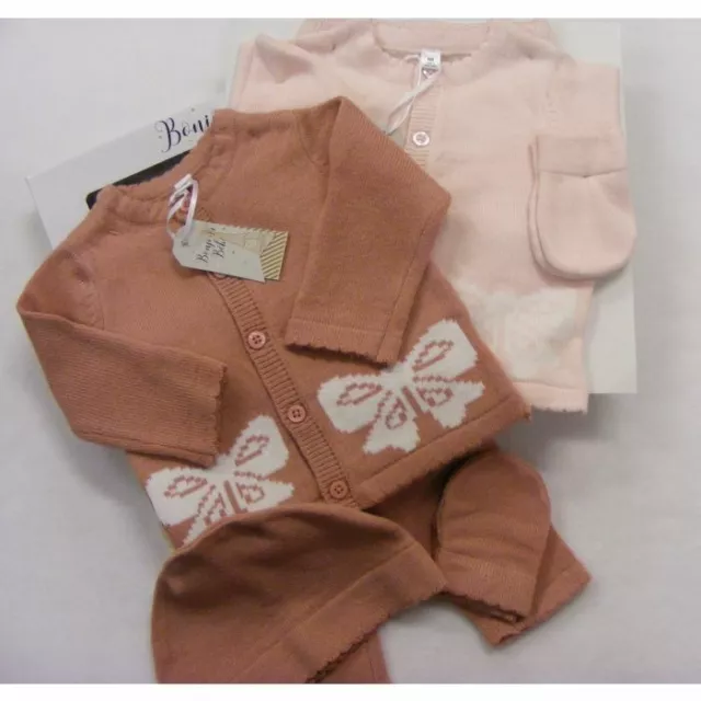 Newborn Baby Girl Knitted Outfit Pink Bow Design Spanish Pram Gift Set Girls 6M