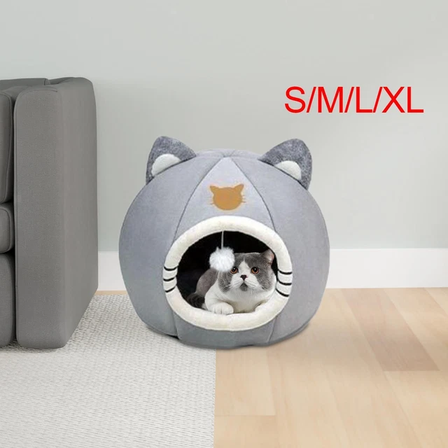 Cat Bed for Indoor Cats Cozy Sleeping with Hanging Toy Semi Closed Dog Cat Nest