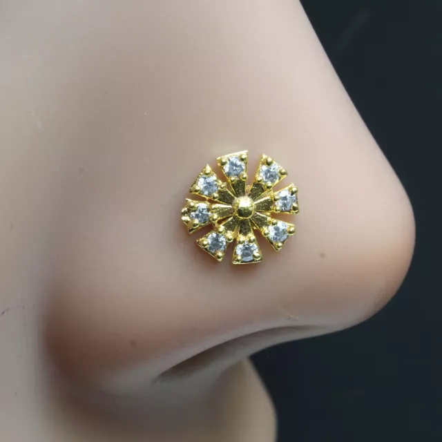 Bañado en Oro Blanco Indio Pendientes para Nariz Cz Sacacorchos Piercing Aro