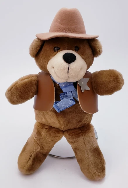 VINTAGE DAKIN WESTERN Teddy Bear Plush Stuffed Animal Brown 1987 Fun ...