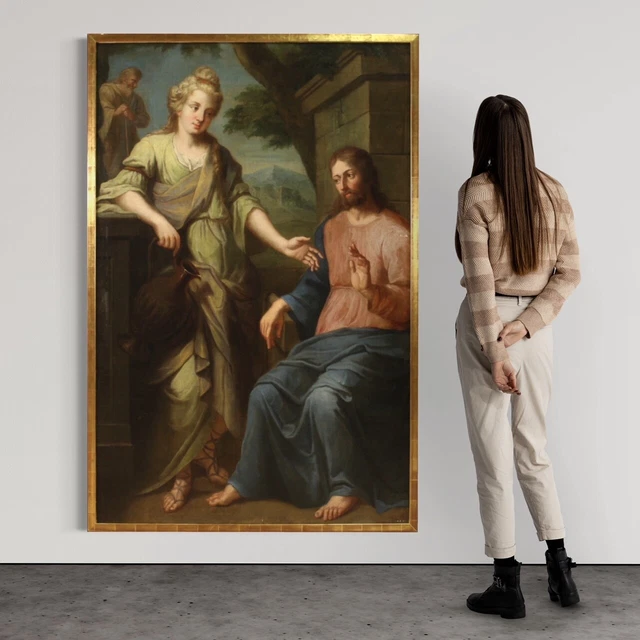 Cristo samaritana pintura antigua oleo sobre lienzo cuadro religioso siglo XVII