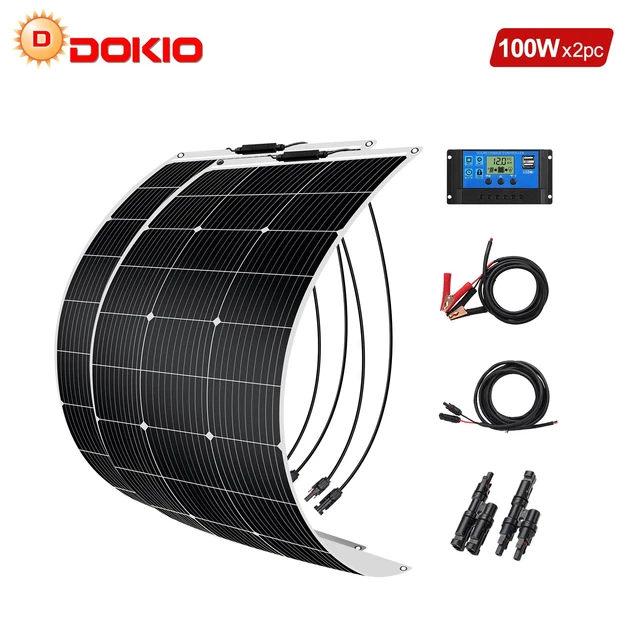 DOKIO Faltbares Solarpanel 300W 36V – Monokristallin, Mit 10A Laderegler, LCD, 2 USB, Für 24V Batterien, AGM, Gel, Generator
