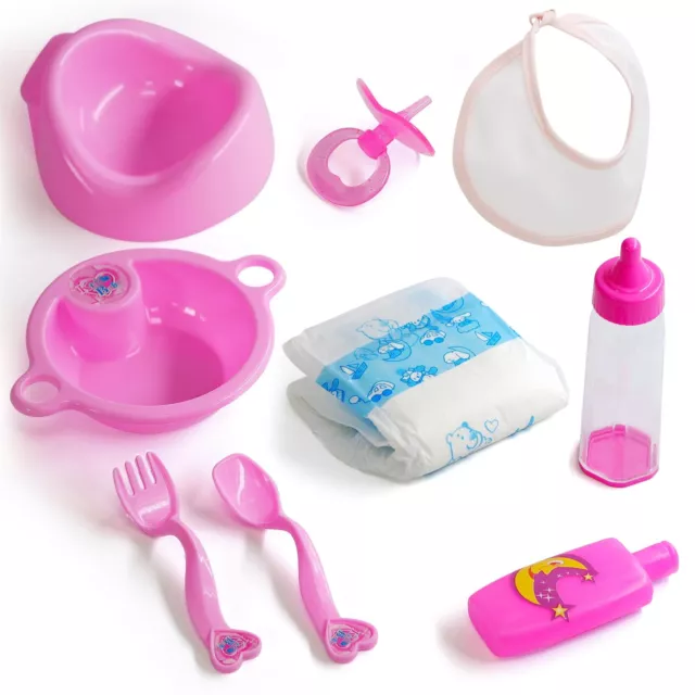 BiBi Doll Milk Bottle Dummy Potty Baby Doll Accessories Feeding Kit & Nappy Set