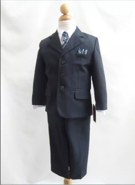 boys Navy blue pinstripe suit with blue tie and handkerchief formal suit wedding