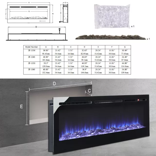 12 Flames Insert/Wall Mounted LED Fireplace Electric Fire Recessed Room Heater