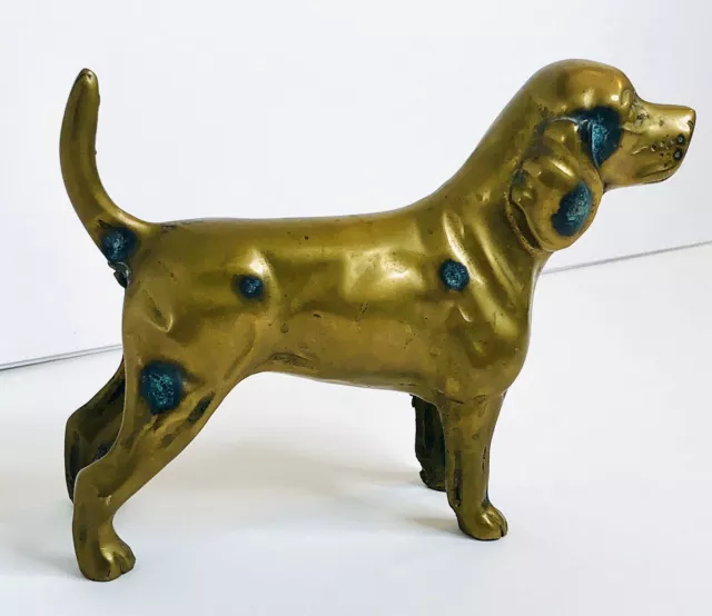 Vintage Figural Spaniel Dog Cast Iron Paperweight Brass Finish 5.5 in tall