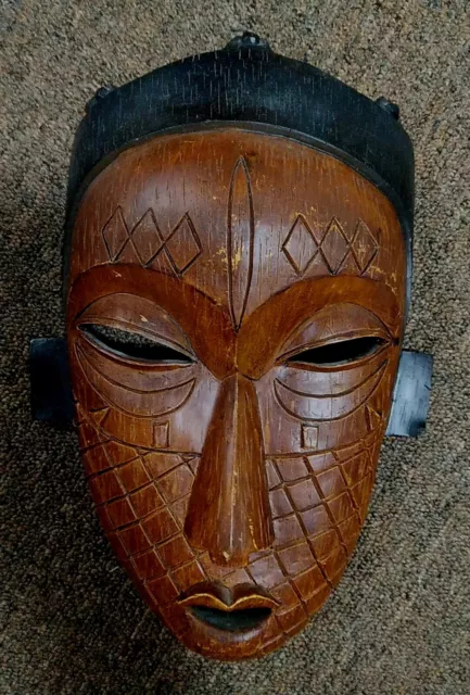 13" Large African Tribe / Tribal Wood Crafted Mask Wall Art Decor Hand Carved