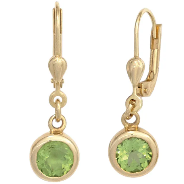 JOBO Ohrhänger rund 585 Gold Gelbgold 2 Peridote grün Ohrringe Boutons Peridot