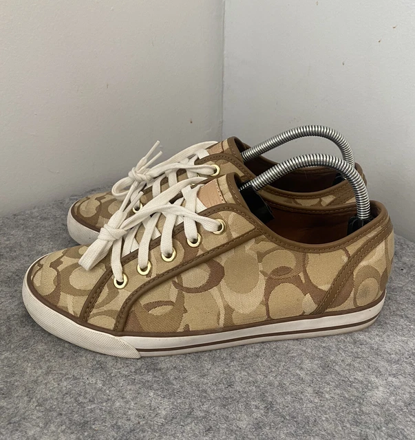 Coach DEE Gold Brown Logo Lace Up Women Size 8.5B Shoes