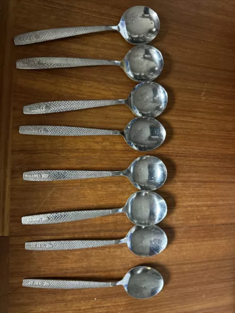 MCM Vintage UNITED AIRLINES Fish Scale Stainless Steel Silverware spoons lot 8