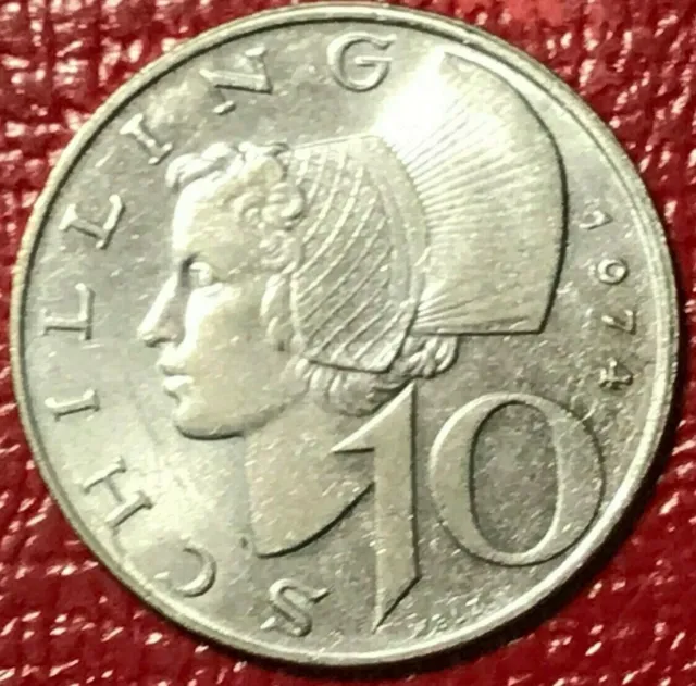 A High Grade Au 1974 Austria 10 Schilling Coin-Nov013